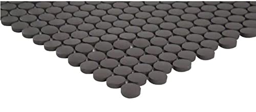 Tenedos Unglazed Penny Round Porcelain Mosaic (Box Of 15 Pcs), Floor And Wall Tile, Backsplash Tile, Bathroom Tile On 12X12 Mesh For Easy Installation (Black) #TOP3