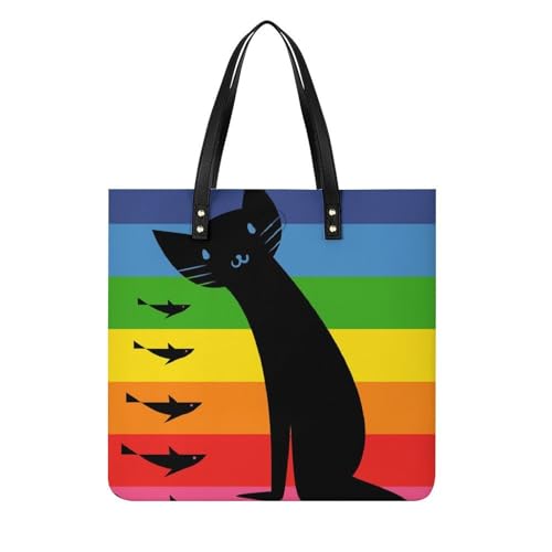 Sac à bandoulière chat noir et poisson le tote bag parfait pour le voyage et les cours