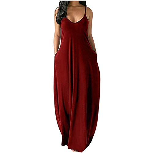 sreoci Women Tie Dye Colorful Sexy Sleeveless V Neck Maxi Dress Summer Casual Sundress Beach Party Long Dress-Red Wine-XL