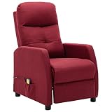 vidaXL Massagesessel mit Heizfunktion TV Sessel Fernsehsessel Relaxsessel Ruhesessel Liegesessel Polstersessel Liegestuhl Weinrot Stoff