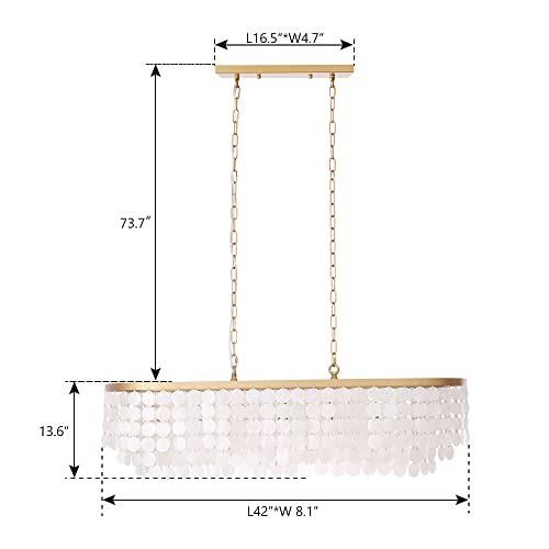 TOCHIC 42'' Gold Rectangular Chandelier Coastal, 5 Lights Natural Capiz Shell Chandeliers for Living Room, Dining Room, Bedroom, Kitchen Island, Foyer, Pool Table Light - Image 3