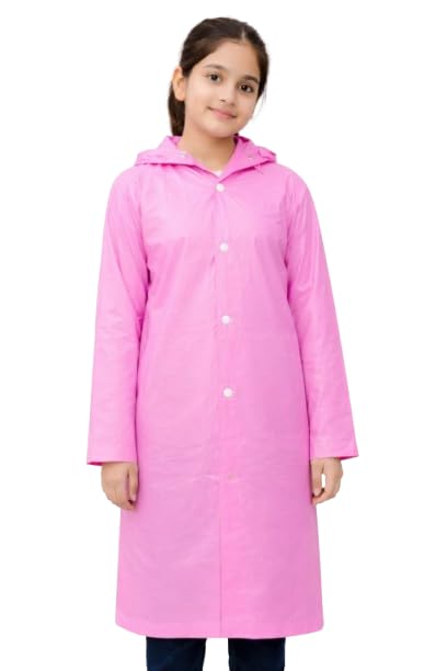 Image of Nephar Kids Boys & Girls Waterproof Hooded Raincoat | Long Length PVC Rain Wear Jacket | Lightweight Full Sleeve Button Closure Monsoon Coat