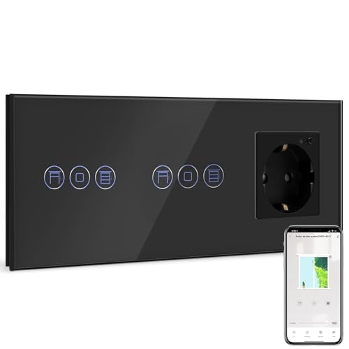 BSEED BSEED Doble Interruptor de Persianas WiFi con Enchufe,Compatible con Alexa y Google Home, Control de APP y Función de Temporizador,Interruptor Persiana Alexa con Enchufe Inteligente 16A Negro