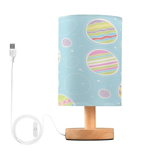 SDMKA Colorful Easter Eggs Bedside Table Lamp for Bedroom, Minimalist Nightstand Lamp with Round Fabric Shade for Living Room, Office, No Bulb Required