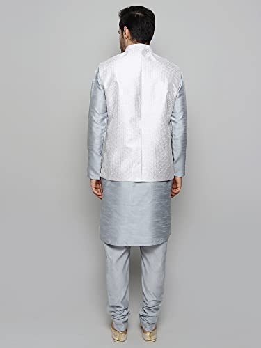 Image of Uri and MacKenzie Men's Silk Blend Kurta Churidar Pyjama with Stylish Nehru Jacket