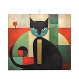 WZYWHJ Tapete de secado para cocina con diseño de gato de arte moderno de mediados de siglo: hecho de esponja absorbente de agua, con cordón para colgar, 45,7 x 40,6 cm