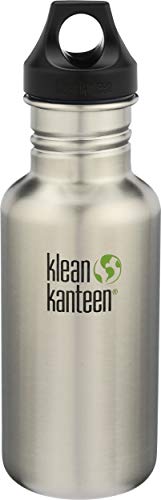Klean Kanteen Classic Stainless Steel Water Bottle Single Wall and Leak Proof Loop Cap, Brushed Stainless, 18oz