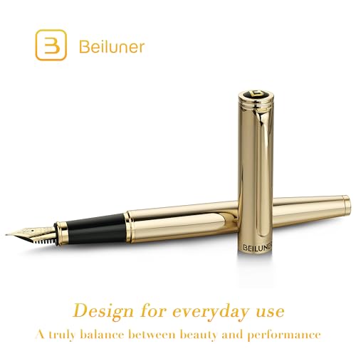 Image of BEILUNER Gold Fountain Pen,Stunning Luxury Pens with 24K Gold Finish, Gorgeous 24K Gilded Nib(Fine), Trustworthy Pen Gift for Men&Women -Ink Converter-Elegant, Professional, Nice Pen for Writing