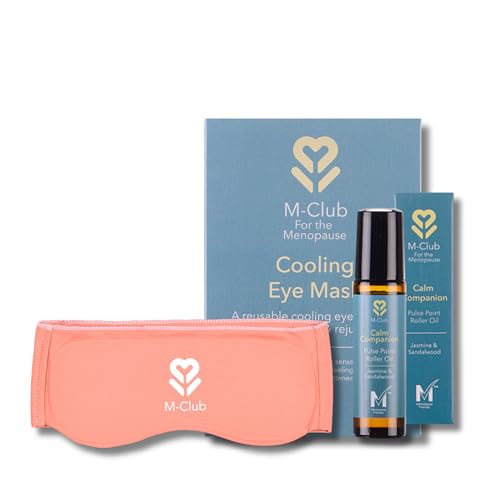 M-Club A Moment of Calm Bundle - Cooling Eye Mask and Pulse Point Roller Oil with Jasmine Sandalwood Relaxation Set for Stress Relief Tension Headaches & Anxiety - Sleep Gift for Women