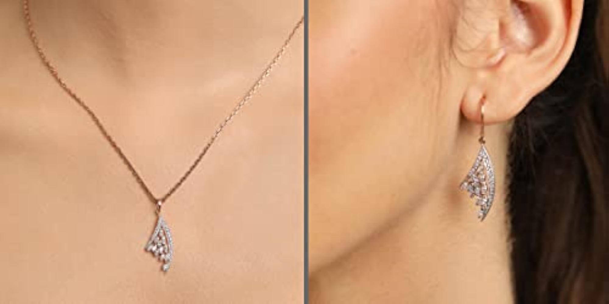 925 Sterling Silver Lily Pendant Earring Chain Jewellery Set