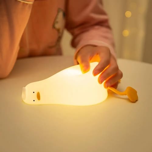 Image of GITGRNTH Squishy Seal Night Light - Soft Silicone LED Lamp with Warm Glow, USB Rechargeable, Tap Control, Cute Animal Decor for Bedroom, Kids & Adults (Lazy Duck Lamp, Regular)