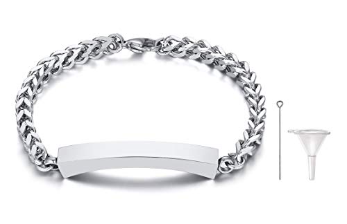 Mealguet Personalized Stainless Steel Wheat Chain Bracelet Id Bar Cremation Urn Bracelet For Ashes Holder Keepsake Locket For Women Men #TOP21