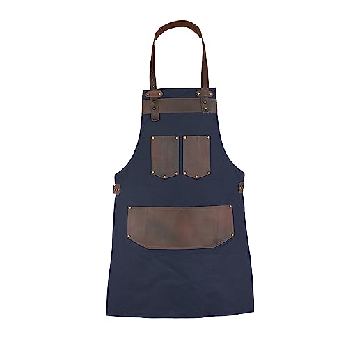 Tablier de menuiserie bleu en cuir véritable pour cuisine et artisanat