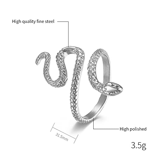 Woynji Stainless Steel Punk Snake Ring For Women Girls Vintage Animal Wrap Stacking Statement Rings Silver Size 10 #TOP1