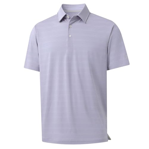 M MAELREG Stripe Golf Shirts for Men Active Soft Breathable Moisture Wicking Collared Mens Polo Shirts Short Sleeve
