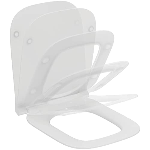 Ideal Standard i.life B WC-Sitz, eckige Form, Toilettensitz mit Absenkautomatik und Quick-Release-Funktion für einfache Reinigung, Antibakteriell, aus robustem Duroplast – Weiß (360x450x45 mm)