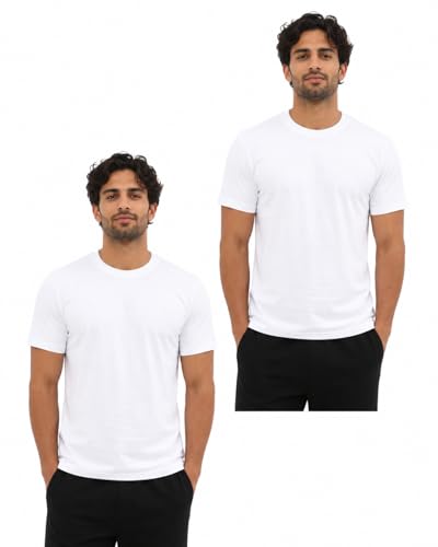 NIYS Lot de 2 t-shirts unis en polyéthylène pour enfants et adultes | 100 % coton 200 g/m² | Haut de sport unisexe à manches courtes et col rond –...