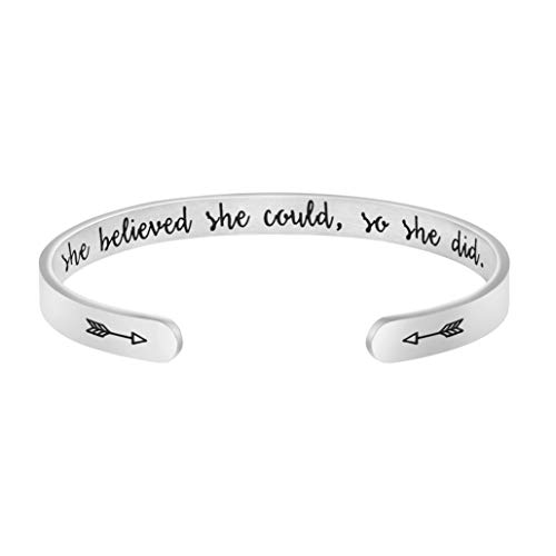 Joycuff She Believed She Could So She Did Inspirational Jewelry for Women Birthday Christmas Graduation Gift Best Friend Sister Wife Daughter Cuff Bangle Bracelet