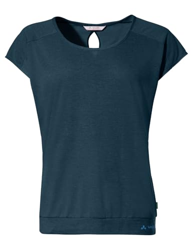 VAUDE Skomer T-Shirt III Sportshirt Damen Kurzarm aus 75% recyceltem Polyester & 25% Lyocell Sport Shirts für Damen mit überschnittener Schulter - Dark sea 38