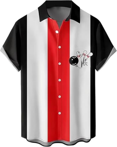 Camisa de boliche masculina retrô divertida manga curta abotoada camiseta de verão estampada havaian
