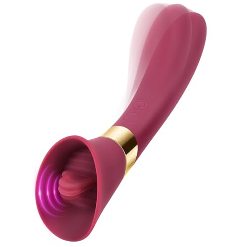 Clit Licking Vibrator for Solo or Couples Tongue Teaser for Female Dual Motor Wand Stimulator Rechargeable & Silicone Dildo Sex Toy (Purple)