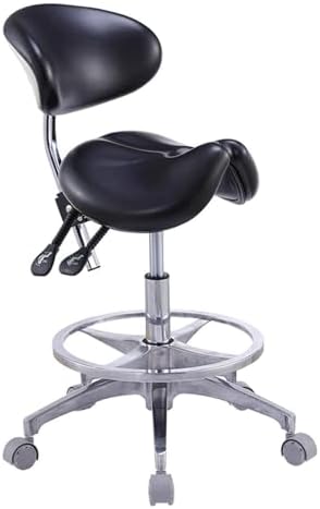 Adjustable Rolling Dentist Stool with Armrest & Backrest - Swivel PU Leather Saddle Chair for Comfort & Support in Dental Clinics