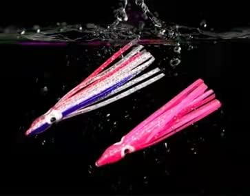 10-Pack Glow Squid & Octopus Skirt Lures – Soft PVC Fishing Baits In Pink & White For Saltwater Fishing