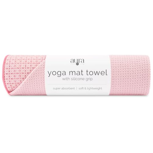 S&T INC. Yoga Mat Towel with Non-Slip Grip Enhanced Silicone Grip Soft and Absorbent for Gym Pilates and Hot Yoga Mat 1 Pack 24 inches x 72 inches 340GSM Pink