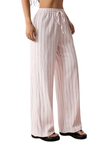 Pantalon Palazzo rayé anti-compression à taille élastique ajustable pour femme