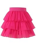 Noomelfish Little Girls Layered Tutu Skirt Ruffle Tiered Tulle Party Dance Skirts, Hot Pink, Size 5-6 Years