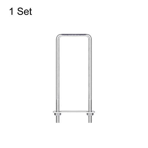 Image of uxcell Square U-Bolts, 62mm(2.44 inch) Inner Width 200mm Length M8 304 Stainless Steel U Clamp Bolt with Nuts and Plates, for Boat Trailer