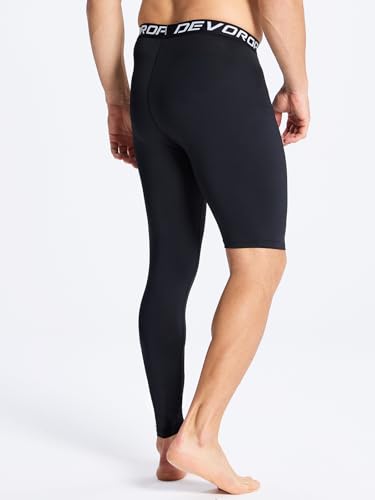 DEVOROPA Mens One Leg Compression Pants Quick Dry Basketball Running Tights Sports Leggings Athletic Baseball Base Layer3