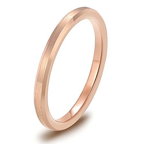 TRUMIUM 2mm Tungsten Wedding Band Ring for Men Women Rose Gold Plated Domed Brushed Comfort Fit Size 10