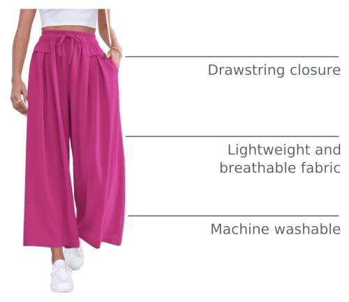 Image of ZJCT Wide Leg Palazzo Pants for Women Summer Beach Pants Flowy Loose Casual Lounge Pajama Yoga Pants with Pockets