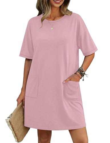 Image of Ekouaer Womens Cotton Nightgown with Pocket Short Sleeve Sleep Shirt S-2XL
