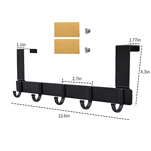 Ayqwe Over The Door Hook, Heavy-Duty Over Door Hanger - 5 Hooks, Space Saving Over Door Organizer Rack For Hanging Coat, Towel, Bag, Robe, Aluminum (Black) #TOP5