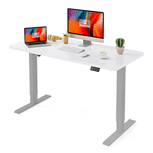 MAIDeSITe Höhenverstellbarer Schreibtisch 120 x 60 cm - Elektrisch Sitz & Stehpult - Schreibtisch Höhenverstellbar mit Tischplatte (S1 Pro) 120 x 60 cm Grau Gestell + Weiß