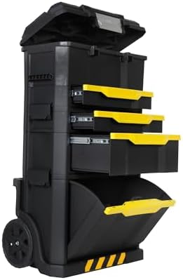 Bild 1 - Stanley Rollende Werkstatt aus Metall-Kunststoff 1-79-206 / Werkzeugwagen leer mit 3 modularen Einheiten / Vielseitige Werkzeugbox für Kleinteile und große Werkzeuge