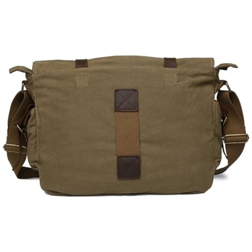 Bolso mensajero de cuero vintage para laptop 32cm verde ejército miniatura 2
