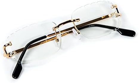 Rectangle Unisex Frameless Gold Wire Frame Luxury Trendy Gem Cut Retro 90's Rimless Clear Lens Hip Hop Diamond Cut Square Eye Glasses For Men Women
