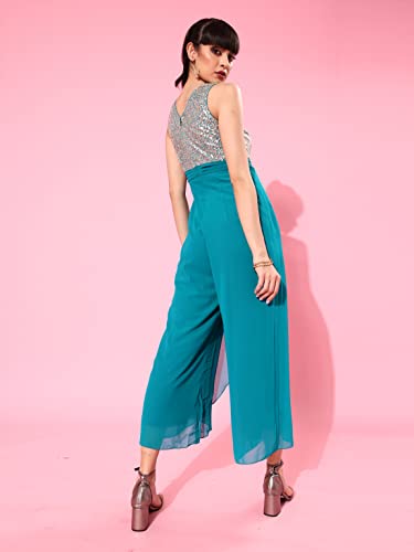 Image of Miss Chase Women's Off-White Solid Relaxed Fit Round Neck Sleeveless Regular Length Jumpsuit