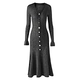 Pulcykp Vestido largo de punto de seda dorada con dobladillo grande para mujer, vestido largo ajustado de punto de cola de pez, Negro, M