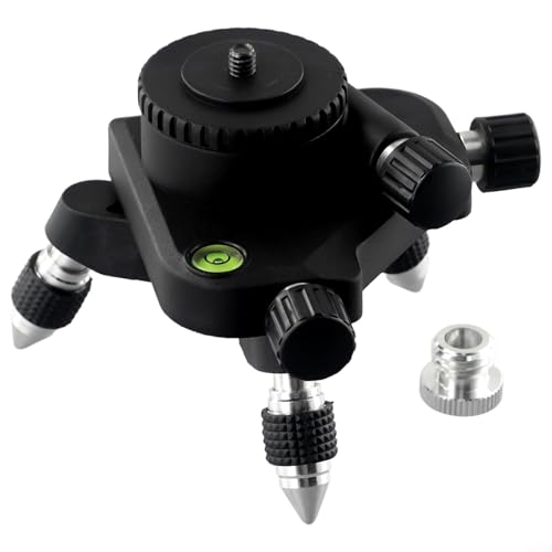 Eawfgtuw Support de trépied de niveau laser avec base de rotation réglable, support en alliage d'aluminium avec adaptateur mâle de 6,35 mm vers adaptateur femelle de 1,6 cm, pieds triangulaires