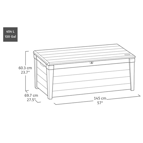 Keter Outdoor Storage Deck Box, for Patio, Backyard & Garden, Brightwood, 120 Gal, Brown - Lockable, Organizing, and Waterproof Plastic Container Bench