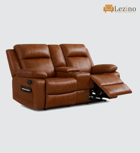Image of LEZINO Faux-Leather Recliner Chair for Home, Brown (Two Seater Recliner with Console Box, Tan Brown)