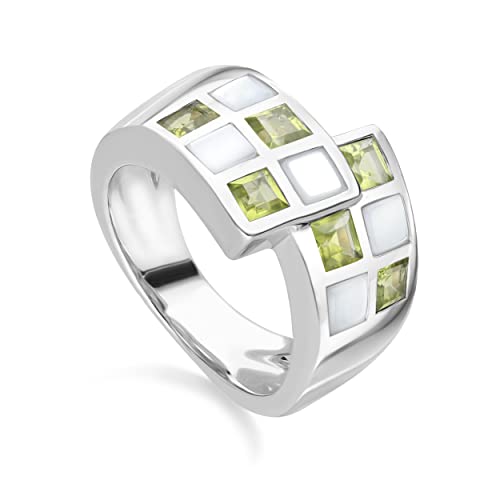 Sterling Silver Promise Ring Size 6-9 Mother of Pearl with Color Gemstone Contemporary Design for Women Birthstone Anniversary Engagement Band Ring2