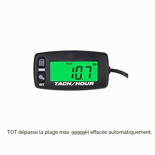Jayron Compteur Horaire Compte-tours pour Tondeuse et Générateur | Heures totales, timer JOB, compte à rebours service, RPM et max, 8 profils, pour tondeuse, hors-bord, ATV