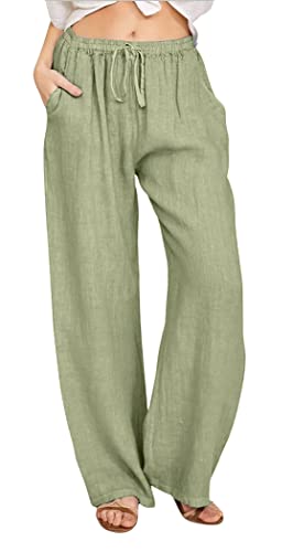 Image of CHARTOU Women's Summer Drawstring Waist Wide Leg Loose Cotton Linen Palazzo Pants
