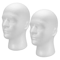 ABOOFAN 2pcs White Male Foam Mannequin Heads 11 Inch for Wig Display, Hat Stand, Eyewear and Jewelry Retail Display, Lightweight Foam Head Forms for Window and Tabletop Use