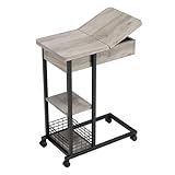 Beistelltisch mit Steckdose und Rollen – Mobiler Tisch in C-Form, 60 x 35 x 75 cm, mit Metallfuß für Wohnzimmer, Bett oder Büro